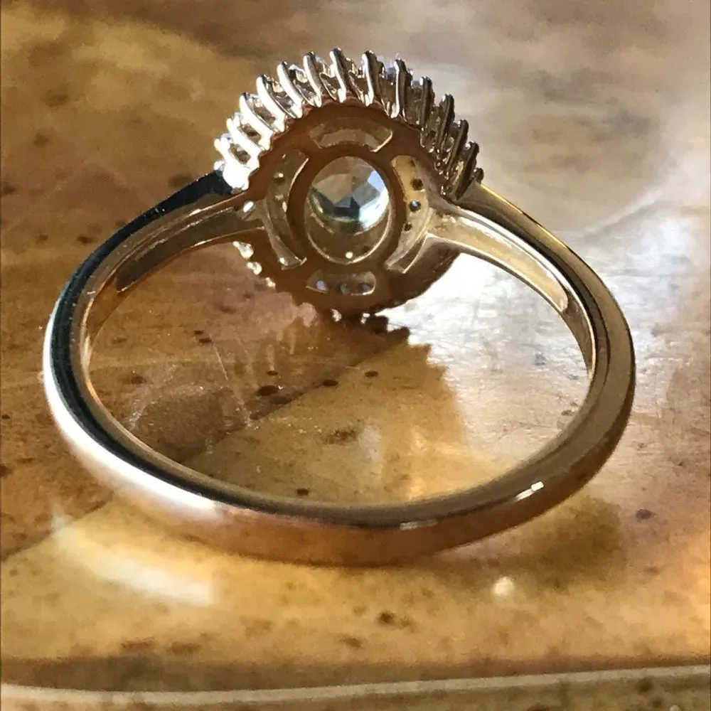 Natural Diamond Golden Apatite Sterling Silver Halo Ring Size 10